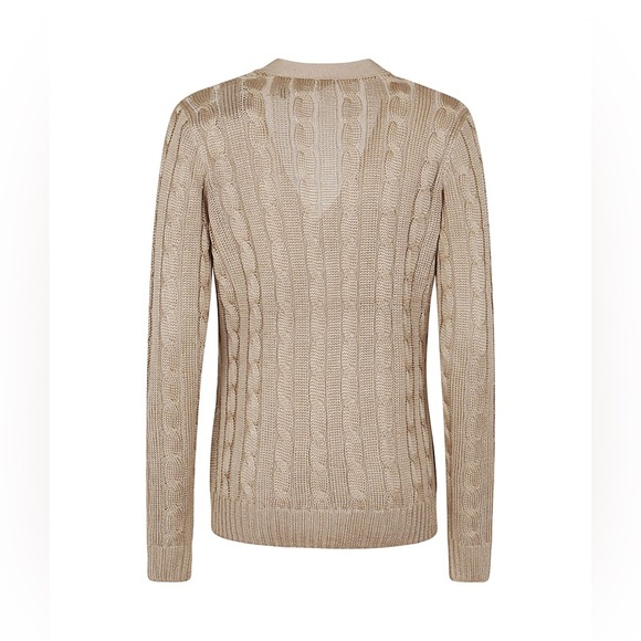 RALPH LAUREN COLLECTION BROWN SILK CABLE KNIT CARDIGAN - Picture 8 of 11